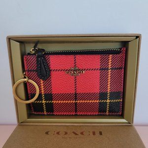 COACH Novelty Plaid Print Mini Skinny ID Case – Red Multi